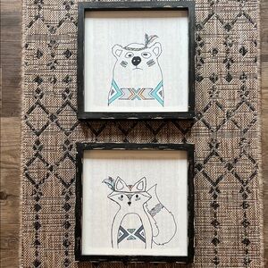 Framed Bear and Fox Wall Art